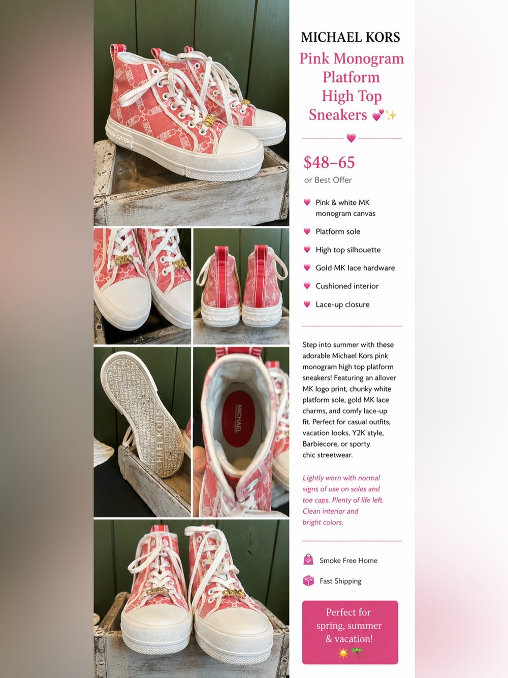 Michael Kors Evy High-Top Sneakers in a "Spiced Coral"‎ pink color size 7.5